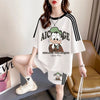カジュアル レトロ プリント Tシャツ + ショートパンツ セットアップ <S-13185>