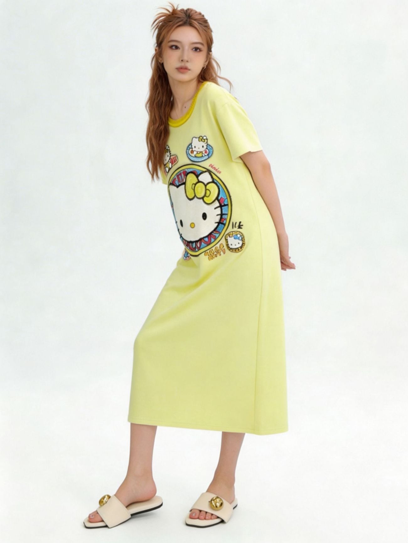 新作 シンプル プリント Tシャツ ワンピース <S-13175>