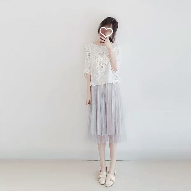 美人度アップ 透かし彫り ファッション シャツ ブラウス＜S-3244＞