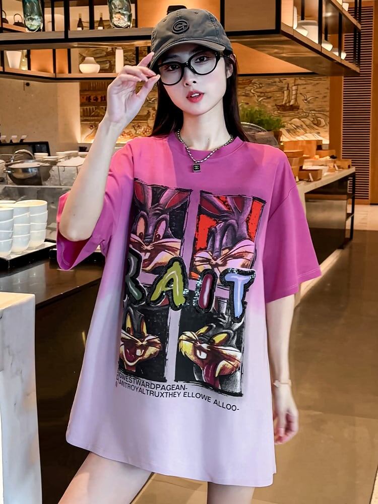 絶対欲しい グラデーション 特別デザイン プリント 半袖 Tシャツ <S-9053>