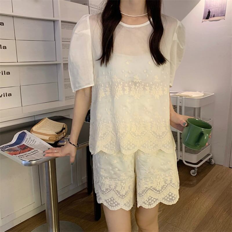 カジュアル 切り替え オシャレ度満点 ブラウス＋ショートパンツ セットアップ＜S-3233＞