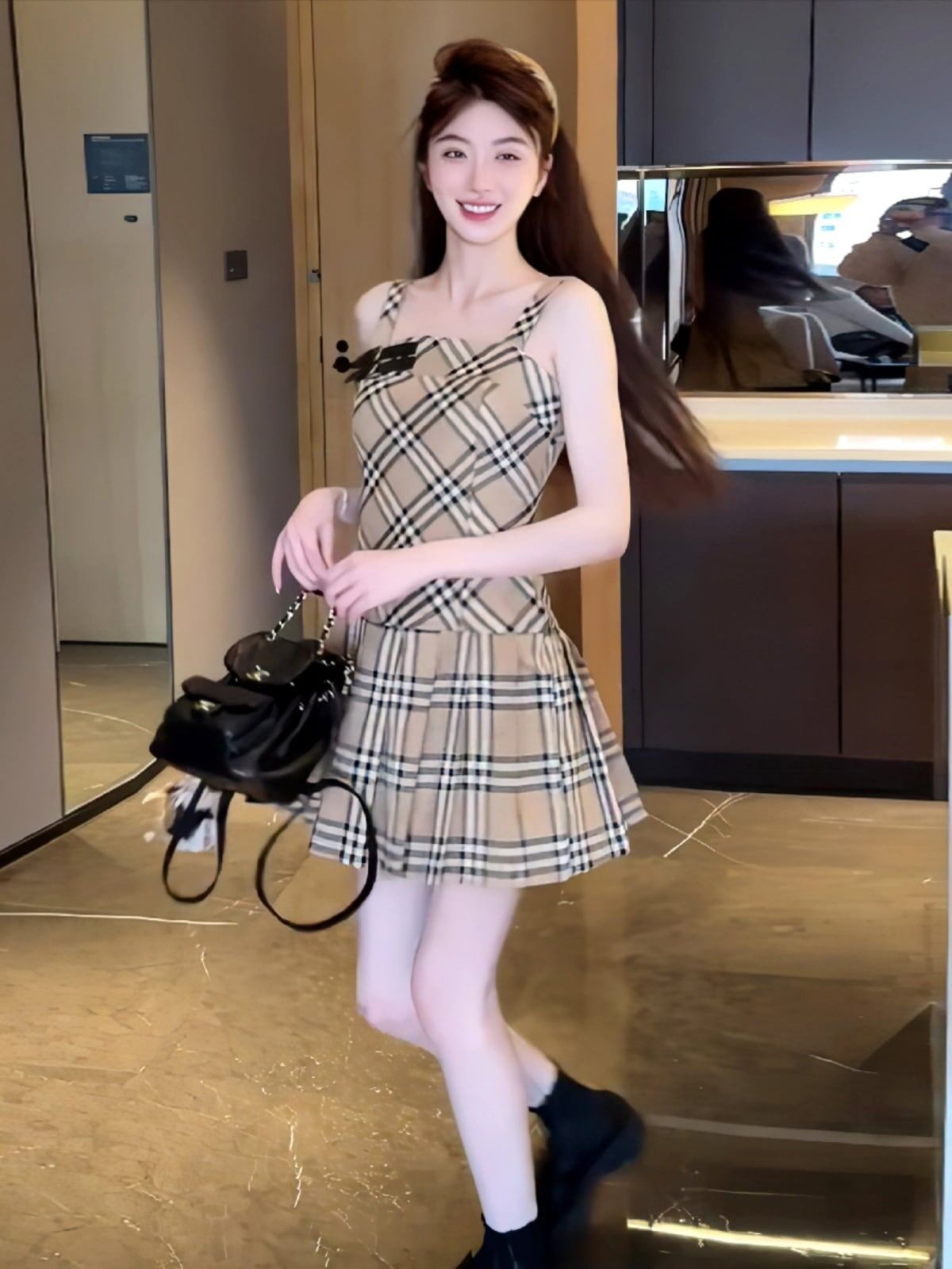 早い者勝ち 大人可愛い 超人気 シンプル チェック柄 フロック<S-11180>
