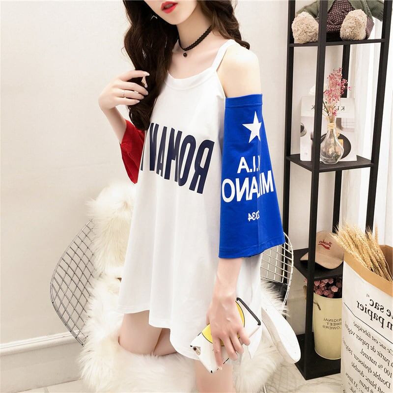 個性的なデザイン プリント 一目惚れ Tシャツ カットソー ワンピース＜S-3342＞