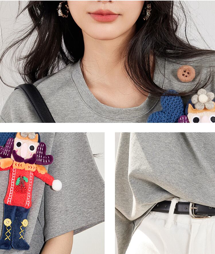 超人気 目を奪われる 流行新作 ぬいぐるみ付 半袖Tシャツ<S-9273>