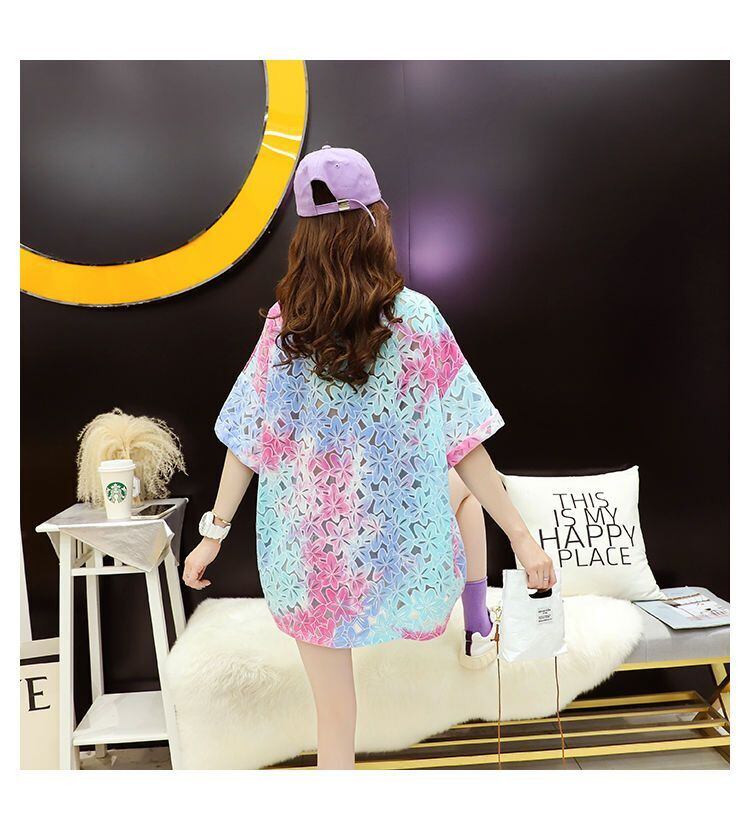 美人度アップ ゆったり スウィート 透かし彫り 半袖Tシャツ＜S-8140＞