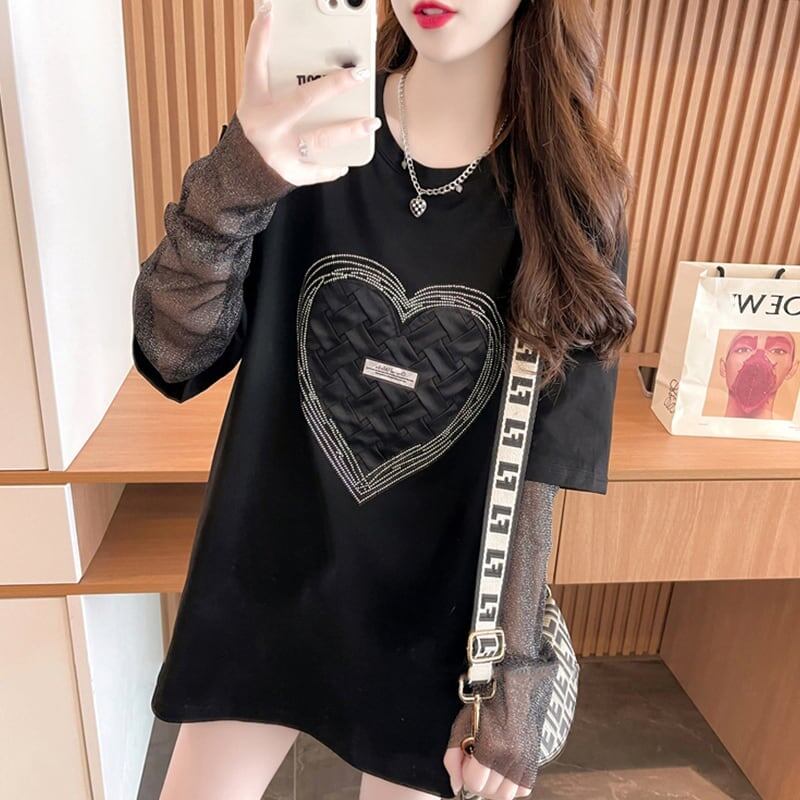 個性的なデザイン プリント 日焼け対策 切り替え Tシャツ カットソー＜S-3003＞