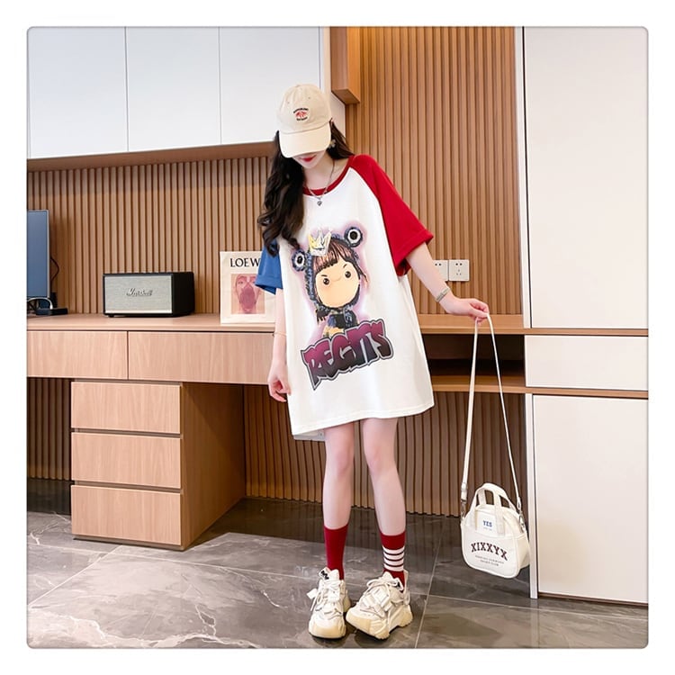 超人気 切り替え スウィート プリント レース 全2色 半袖Tシャツ ＜S-8716＞