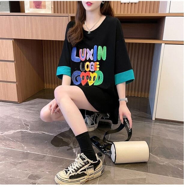 絶対欲しい プリント ラウンドネック 切り替え 全2色 半袖Tシャツ ＜S-8672＞