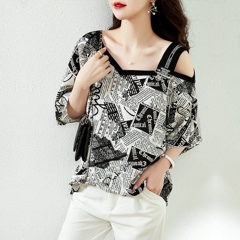 カジュアル ベアトップ お洒落 プリント Tシャツ カットソー＜S-3143＞