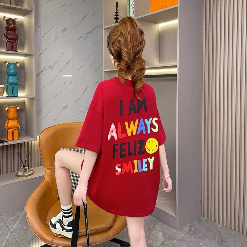 レインボースマイリーファッションオールマッチルーズ半袖Tシャツ<S-2860>