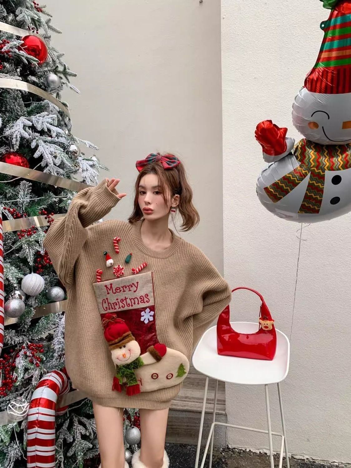 超人気クリスマスロゴニットセーター2色あり<S-4551>