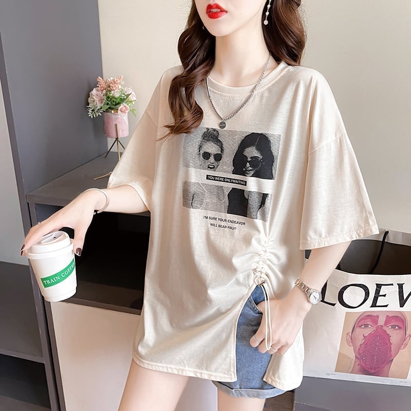 合わせやすい 切り替え チャーミング プリント Tシャツ カットソー＜S-3651＞