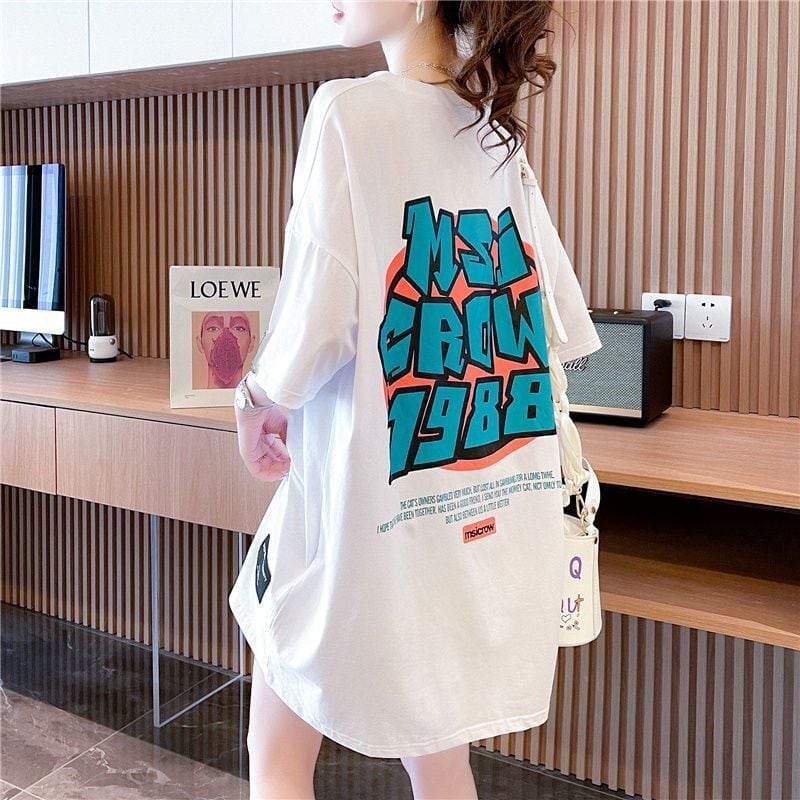 組み合わせやすい アルファベット 数字ロゴ プリントTシャツ ゆったり半袖＜S-6527＞