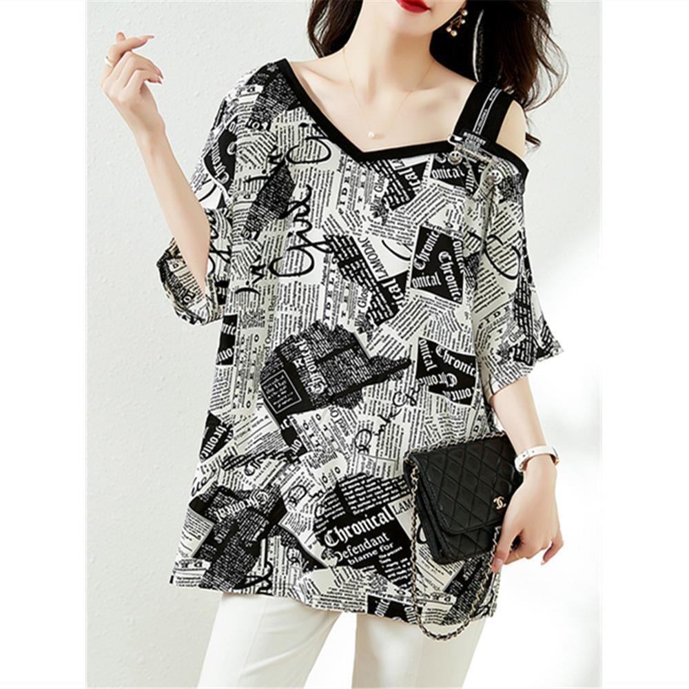 【半額！期間限定！！】絶対流行 特別デザイン 個性派 シフォン プリント 半袖Tシャツ＜S-8610＞