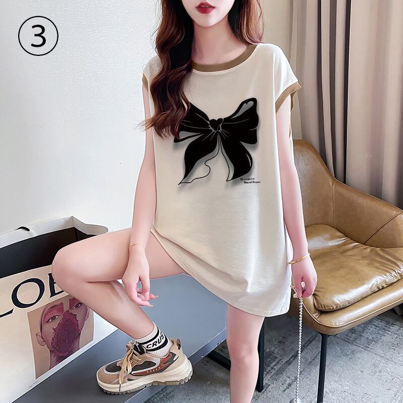 超人気 プリント全4色 軽い生地が夏にぴったり！ ノースリーブ Tシャツ カットソー＜S-9075＞
