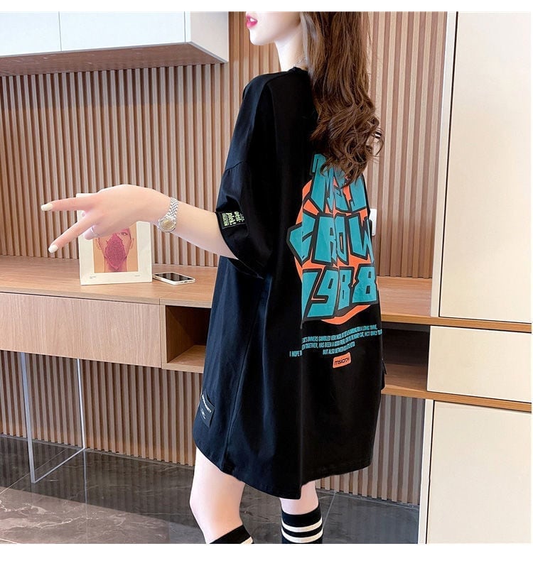 組み合わせやすい アルファベット 数字ロゴ プリントTシャツ ゆったり半袖＜S-2957＞