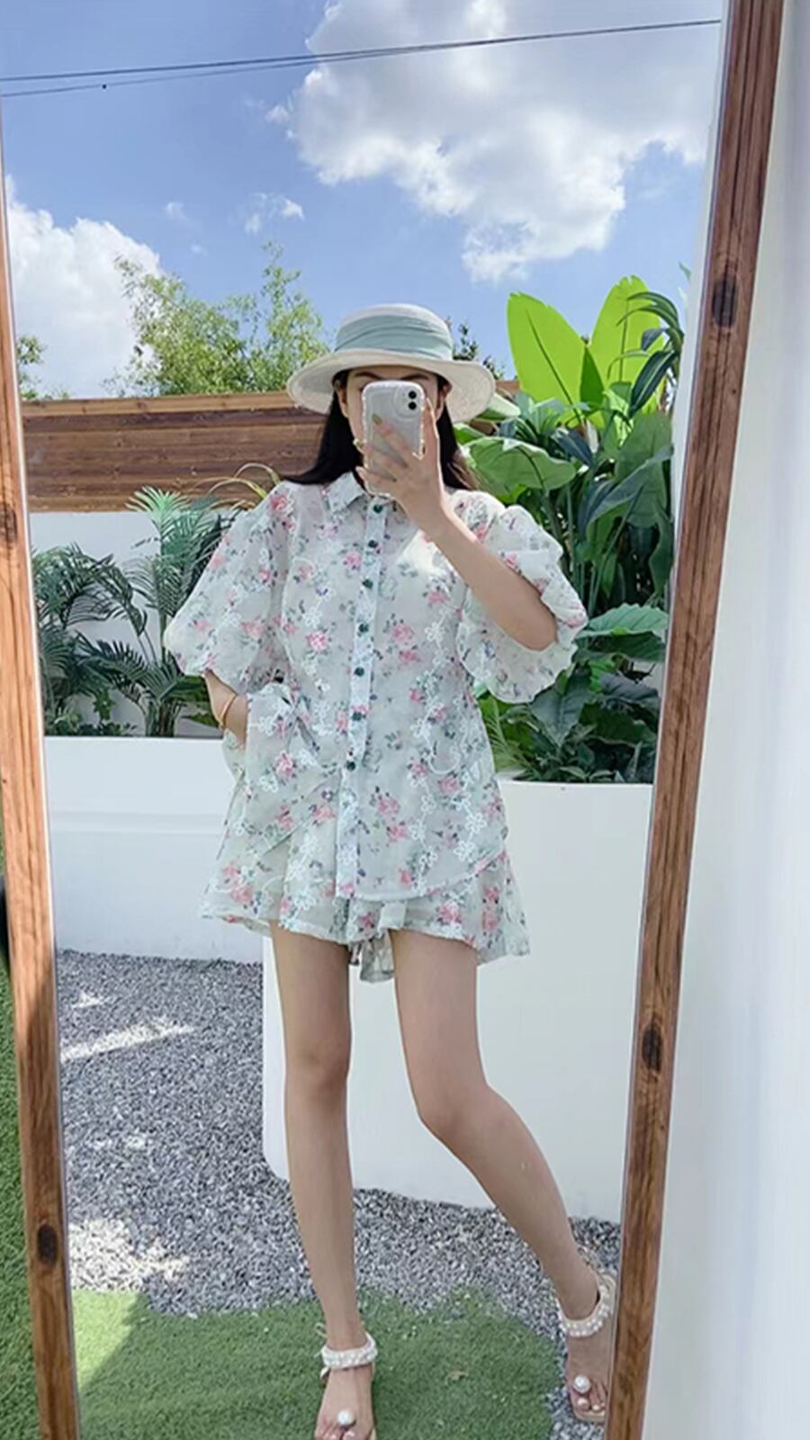 新商品 花柄 大人可愛い シャツ＋ショートパンツ セットアップ＜S-9001＞