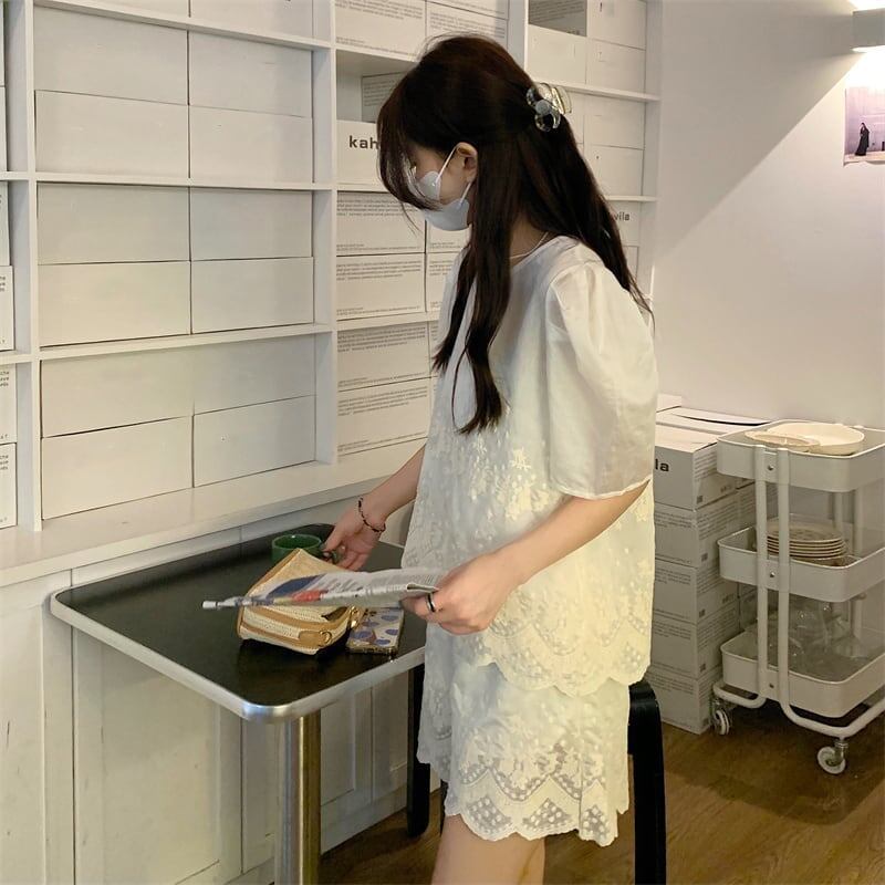 カジュアル 切り替え オシャレ度満点 ブラウス＋ショートパンツ セットアップ＜S-3233＞