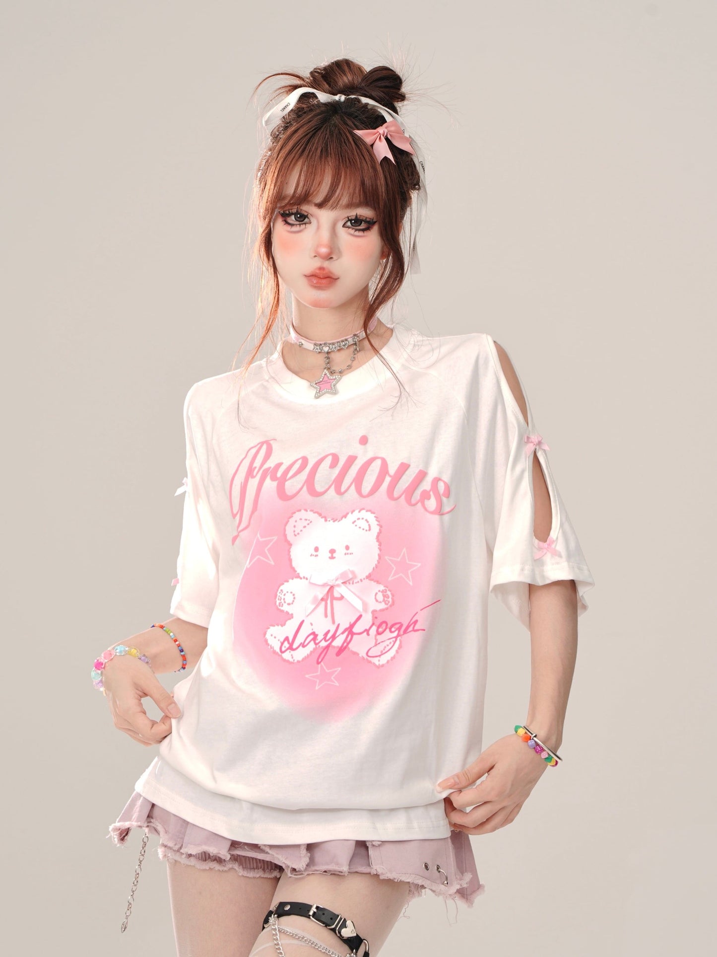 着回し力抜群 レース スウィートプリント 全2色 半袖Tシャツ ＜S-8711＞