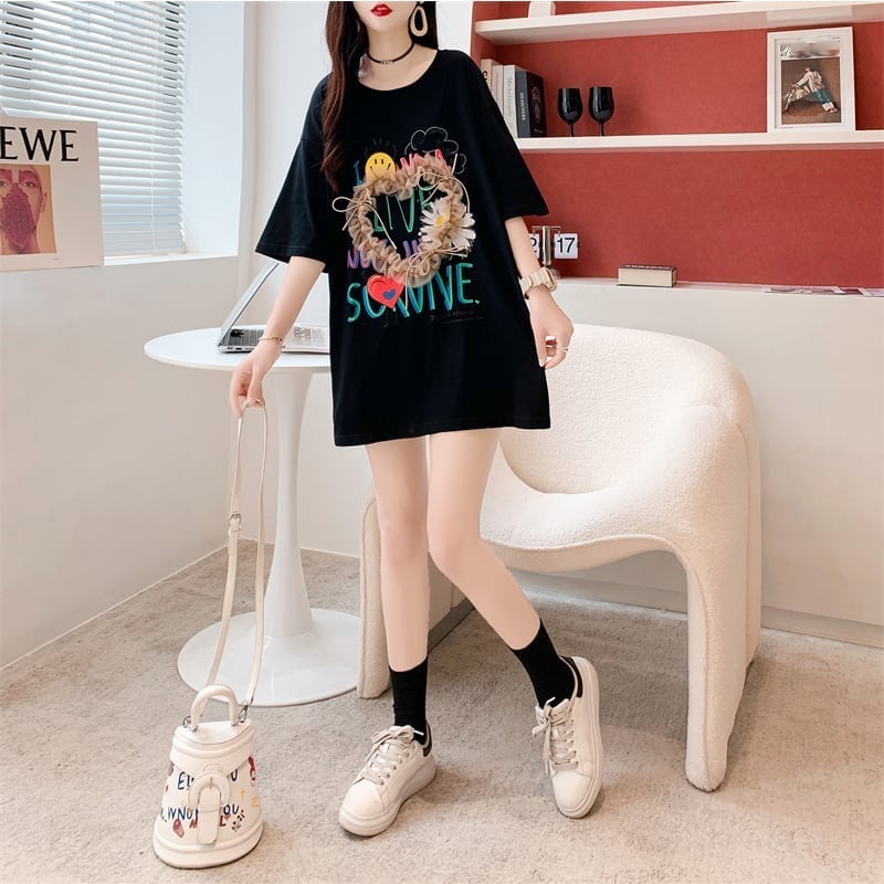 デザイン感 切り替え チャーミング プリント Tシャツ カットソー＜S-3529＞