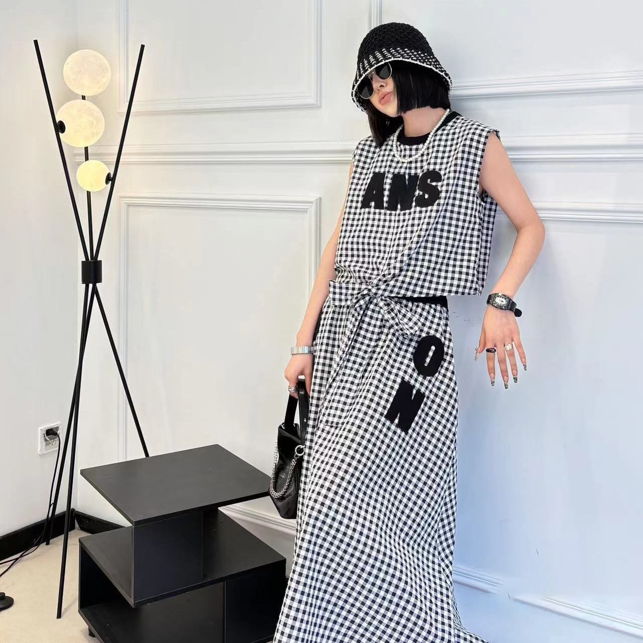 超人気 シンプル カジュアル チェック柄 ワンピース<S-8790>