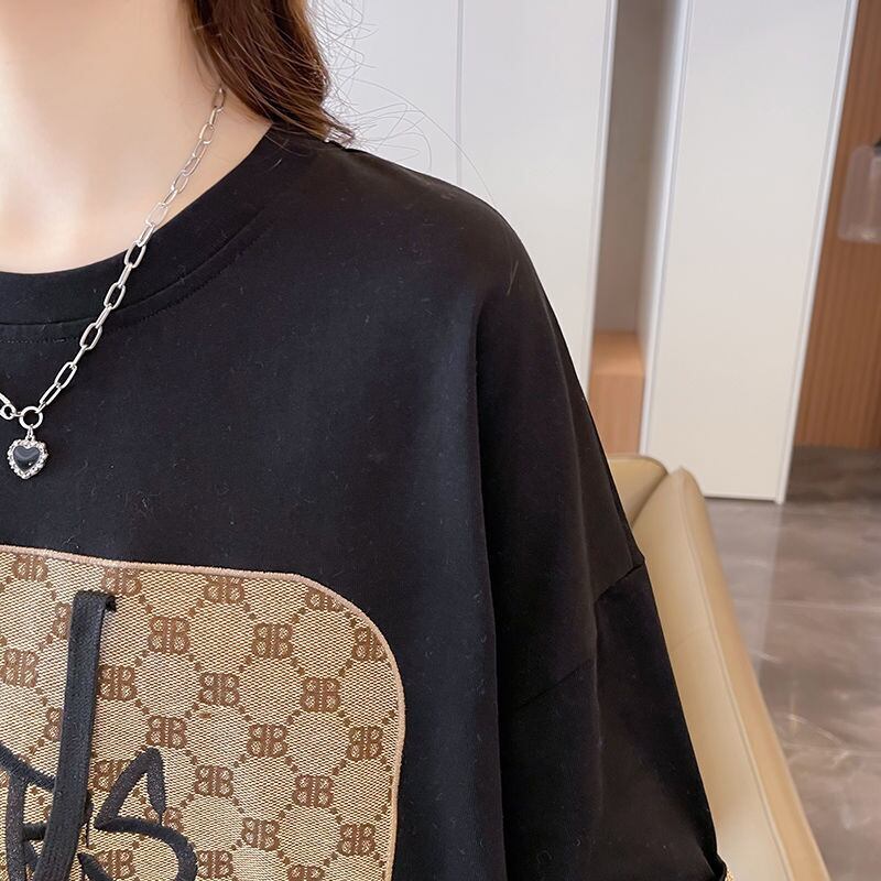 活躍する優秀アイテム 刺繍 個性的なデザイン 切り替え 2色選択 半袖 Tシャツ <S-9275>