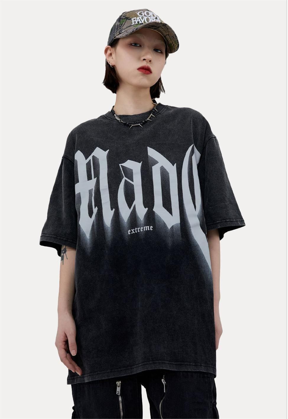 トレンドのアメリカンストリートビッグレタープリント半袖Tシャツ<S-2904>