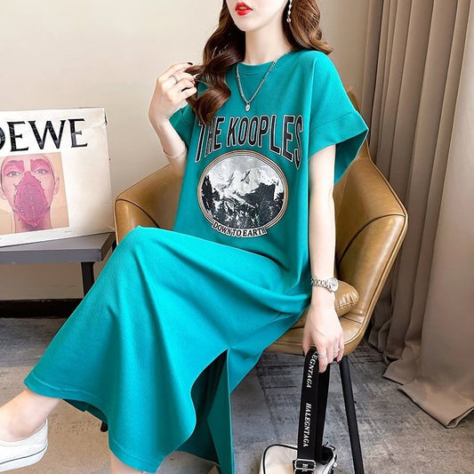 好感度満載 プリント 美感いっぱい Tシャツ カットソー ワンピース＜S-3599＞