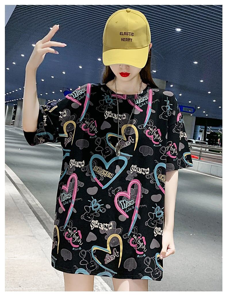 新商品 カジュアル 個性派 プリント ゆったり 半袖Tシャツ＜S-8534＞