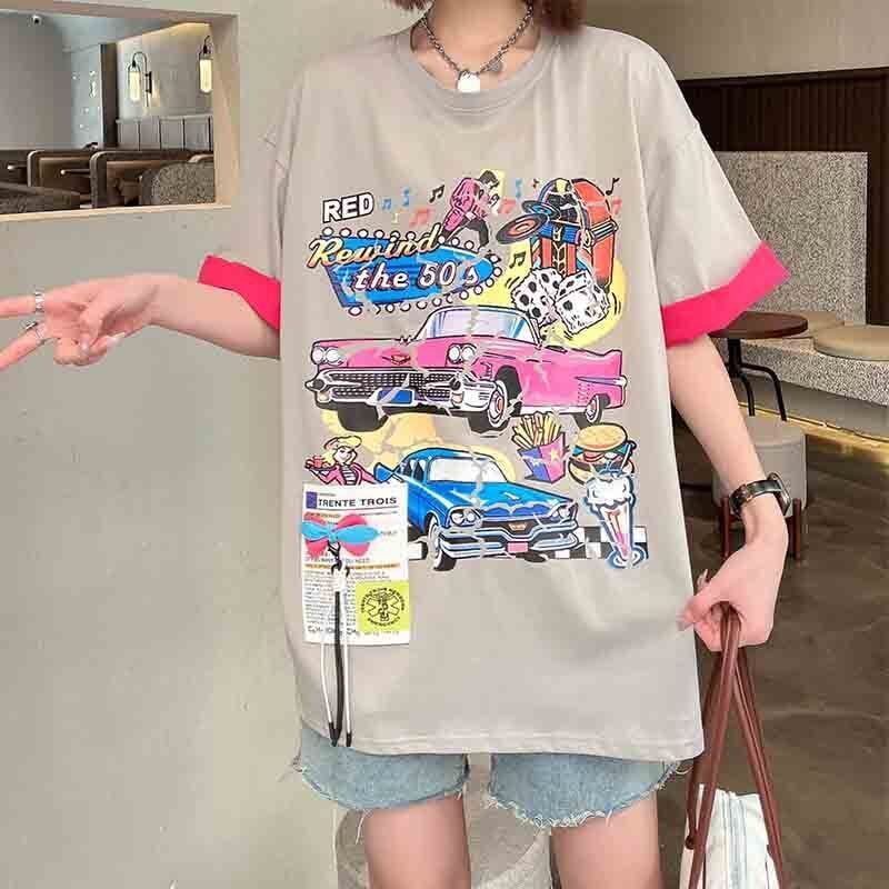 着心地抜群 カートゥーンプリント 美感いっぱい Tシャツ カットソー＜S-3126＞