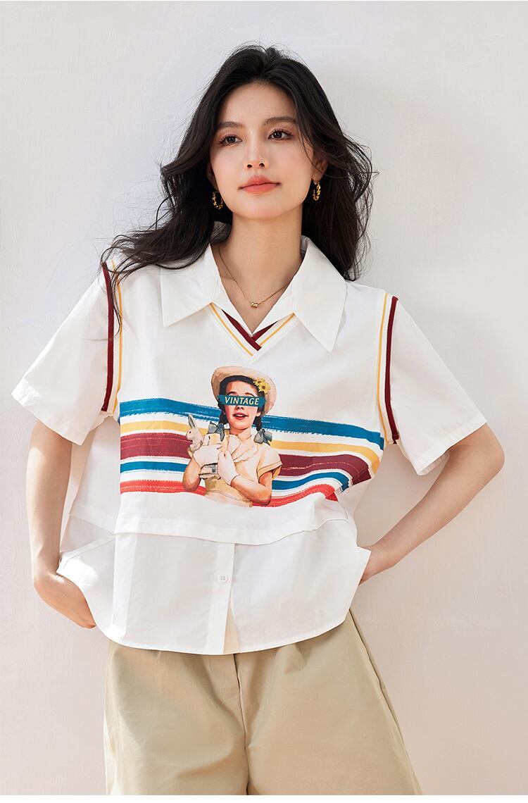 話題沸騰中 一目惚れ 個性的なデザイン レイヤード風 Tシャツ カットソー＜S-8331＞