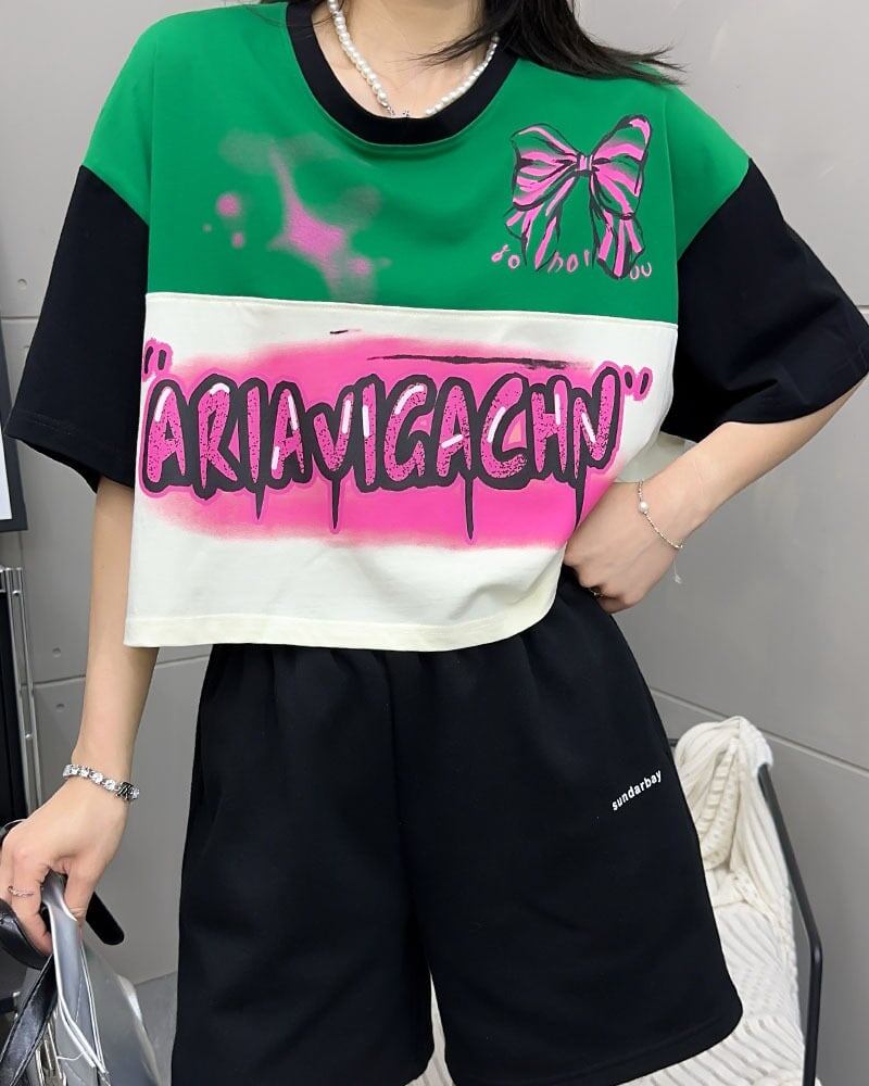 着回し力抜群 切り替え三色 韓国系 ゆったり半袖Tシャツ ＜S-8455＞