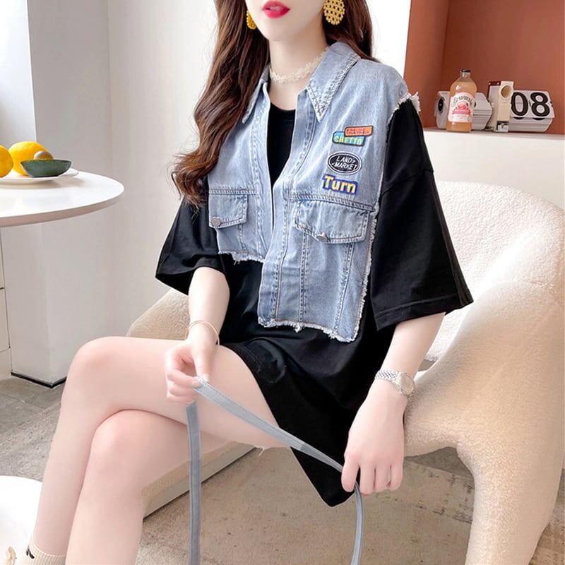 着心地抜群 切り替え 気質溢れる Tシャツ カットソー トップス＜S-3057＞