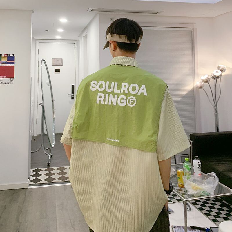 期間限定 ファッション 個性派 レイヤード風 切り替え プリント全3色 男女兼用 半袖Tシャツ<S-9044>