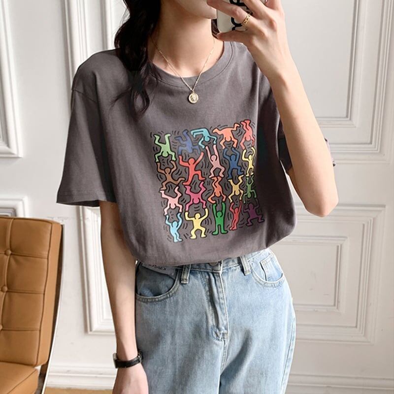 オシャレ度満点 切り替え 着心地抜群 プリント Tシャツ カットソー＜S-3408＞