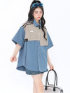 期間限定 ファッション 個性派 レイヤード風 切り替え プリント全3色 男女兼用 半袖Tシャツ<S-9044>