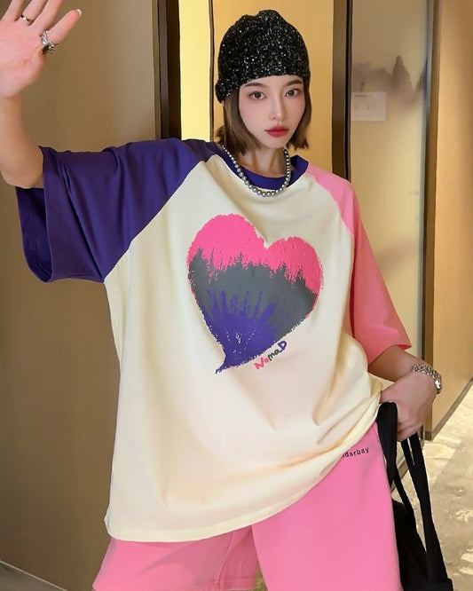 絶対欲しい プリント ロゴ カラーマッチング ゆったり 3色半袖Tシャツ＜S-8383＞