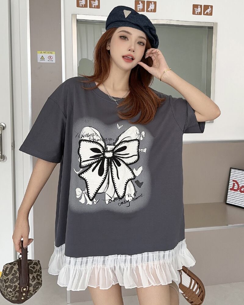 今季マストバイ プリントゆったり 切り替え 半袖Tシャツ 全4色＜S-8256＞