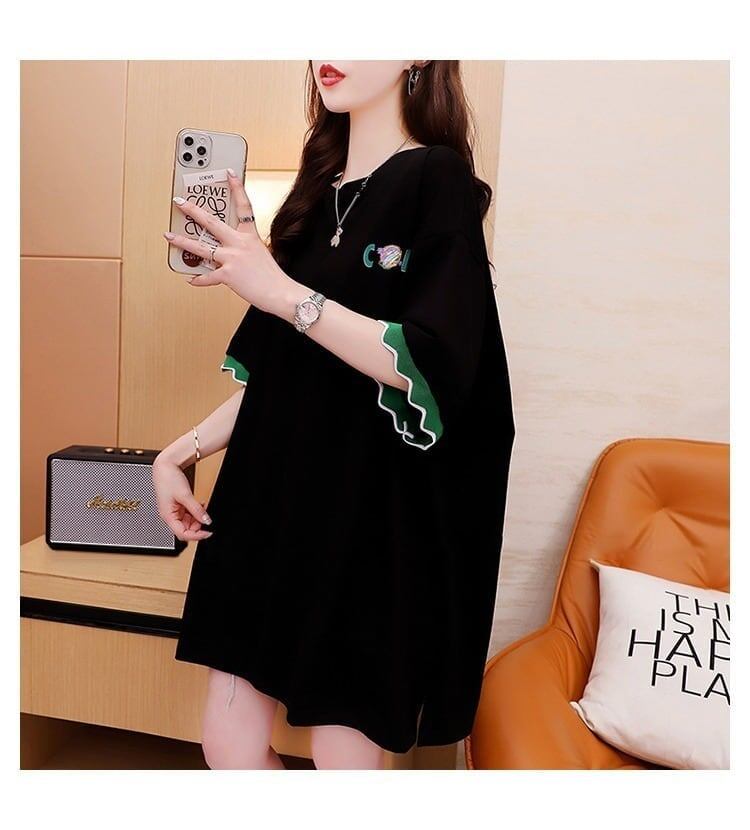 アルファベット プリント ドロップショルダー ロングTシャツ ゆったり＜S-2888＞