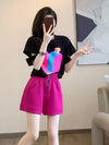 着回し力抜群 上質 好感度UP プリント 半袖Ｔシャツ ショートパンツ セットアップ <S-8859>