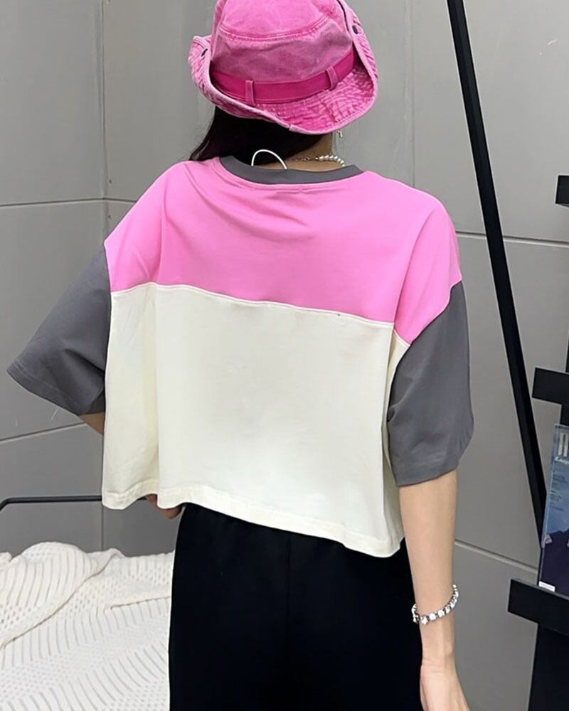 着回し力抜群 切り替え三色 韓国系 ゆったり半袖Tシャツ ＜S-8455＞