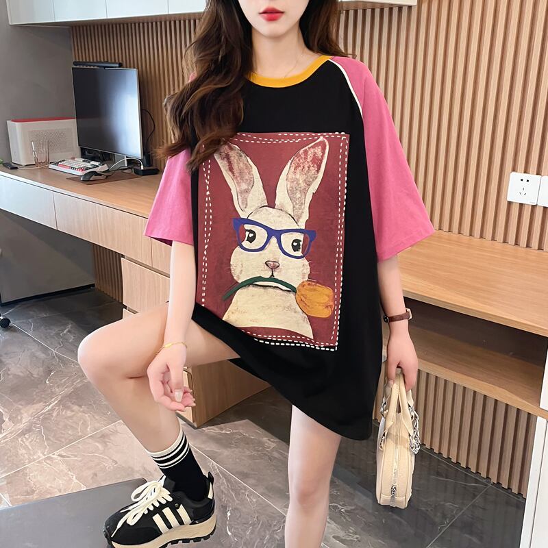 絶対欲しい プリント 個性派 切り替え 全2色 半袖 Tシャツ ＜S-8545＞