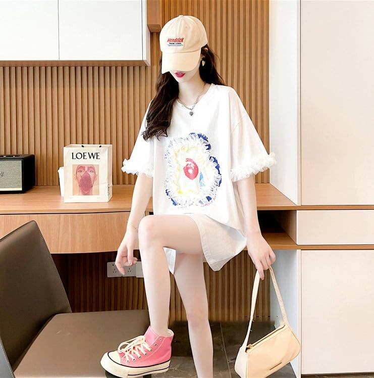 デザインセンスレースステッチTシャツ半袖新しいスタイル<S-2932>