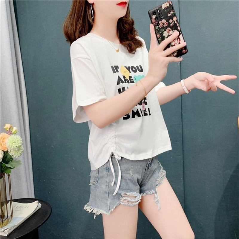 個性的なデザイン 切り替え 一目惚れ プリント Tシャツ カットソー＜S-3671＞
