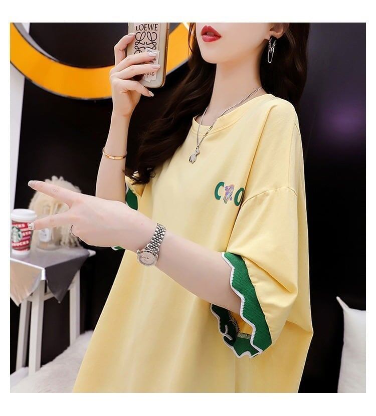 アルファベット プリント ドロップショルダー ロングTシャツ ゆったり＜S-2888＞