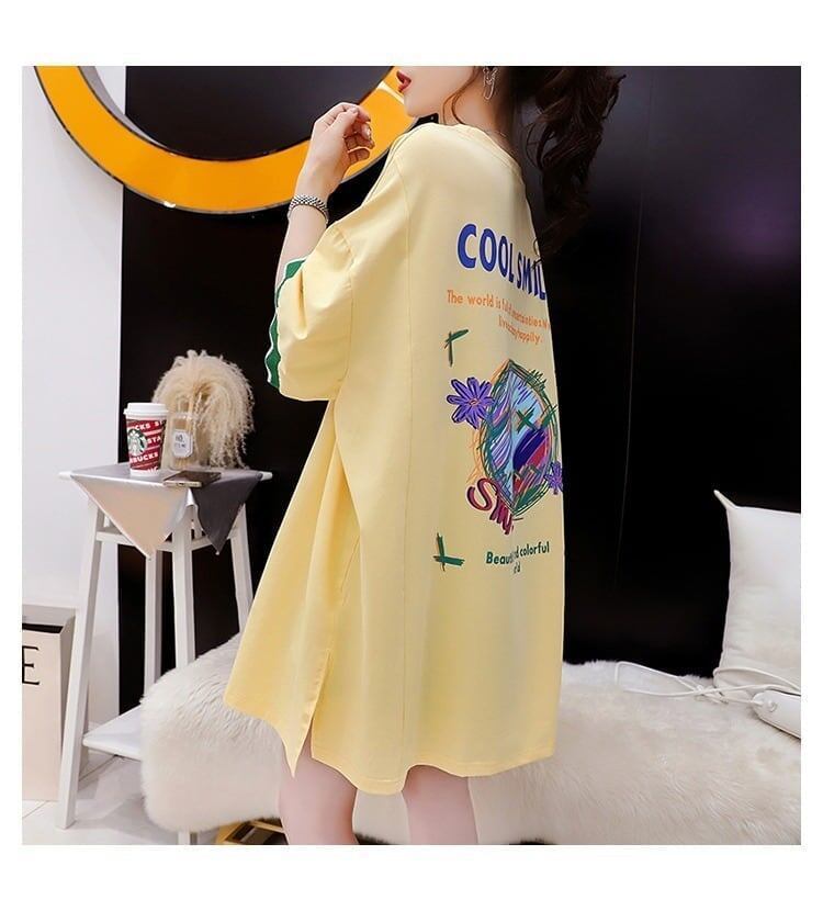 アルファベット プリント ドロップショルダー ロングTシャツ ゆったり＜S-2888＞