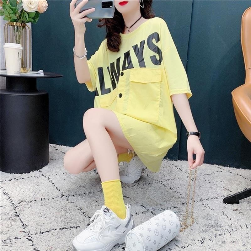 合わせやすい 切り替え デザイン感 プリント Tシャツ カットソー＜S-3637＞