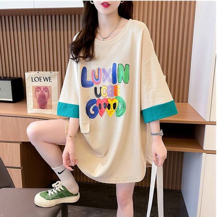 絶対欲しい プリント ラウンドネック 切り替え 全2色 半袖Tシャツ ＜S-8672＞