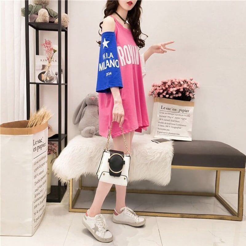 個性的なデザイン プリント 一目惚れ Tシャツ カットソー ワンピース＜S-3342＞