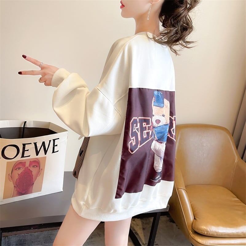 デザインされたビッグポケット漫画長袖Tシャツ<S-5118>